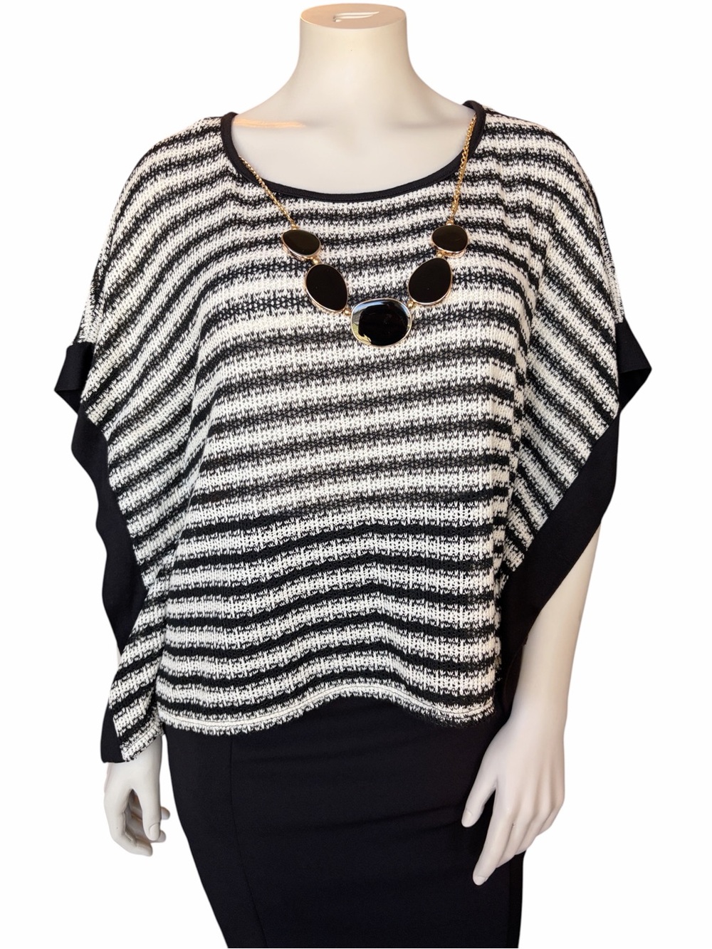 julie's closet Black and White Striped Knit Poncho Sweater